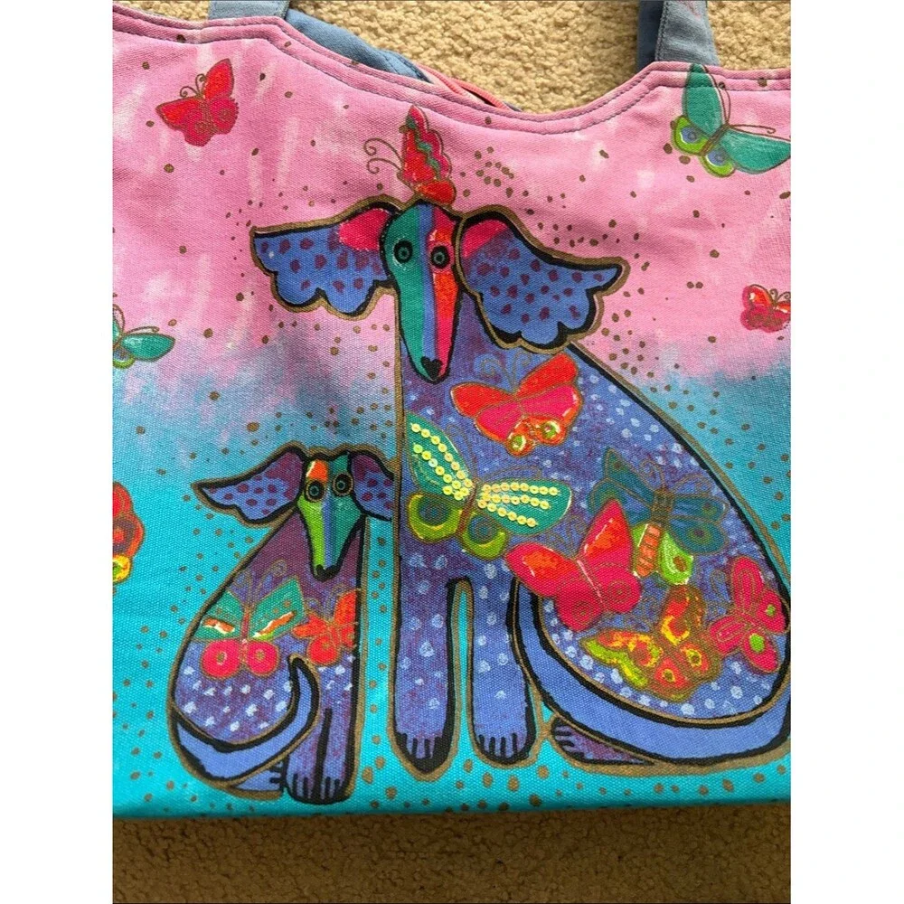 Laurel Burch Blossoming Pups Tote Bag Zippered  VTG Y2K 2000s